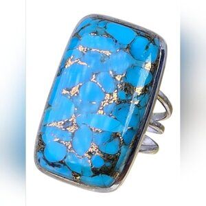 925 Sterling Silver Ring Sz 9 with Natural Mohave Turquoise 1.8x2.8cm Gem
